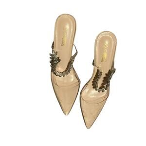 Neutral High Heels with Jeweled Strap. 7.5